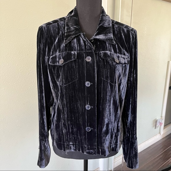 Debra Deroo Blue Crushed Velvet Shirt Small - Picture 1 of 5